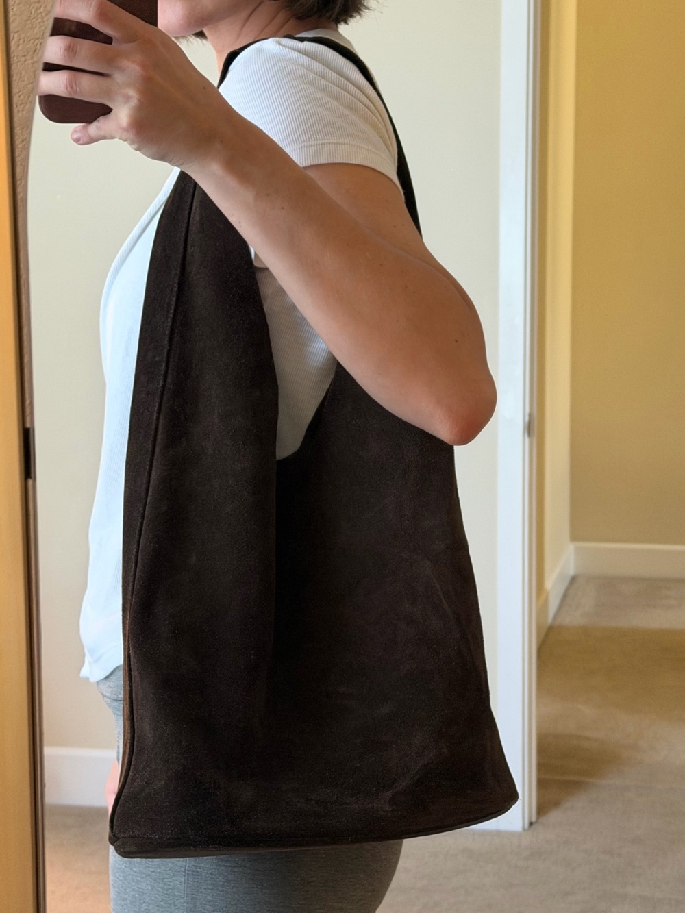 Classic Dark Brown Suede Shoulder Tote